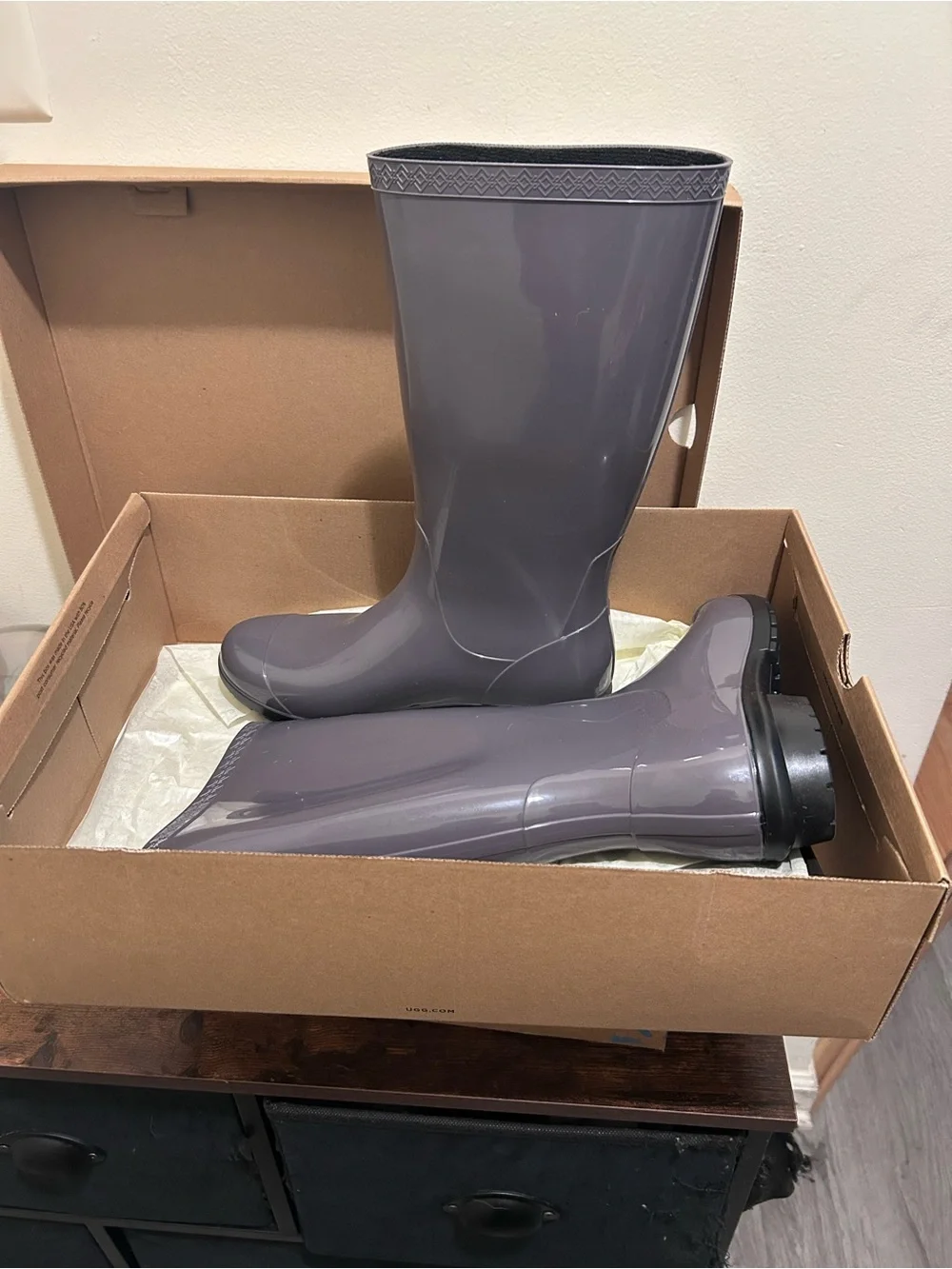 UGG Glossy Gray Tall Rain Boots